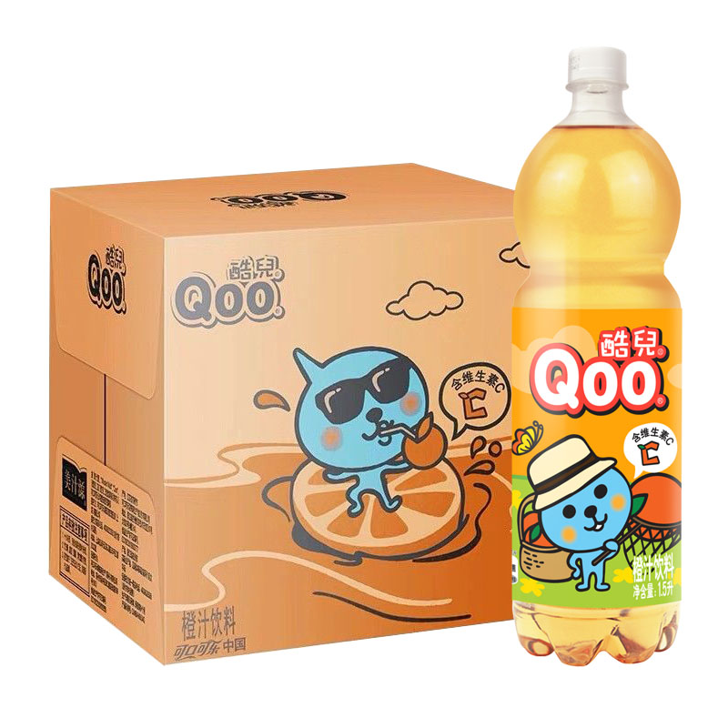 可口可乐美汁源酷儿橙汁汽水1.5l*3大瓶装 果粒橙汁饮料整箱包邮