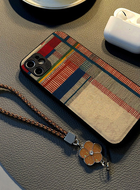 红蓝格子新款适用小米13/12pro/9/17promax 14 15手机壳civi女mix4硅胶创意12皮革纹防摔保护套女挂绳潮牌