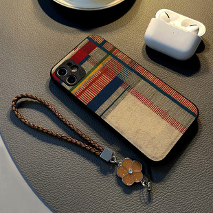 适用小米13 12pro 17promax 15手机壳civi女mix4硅胶创意12皮革纹防摔保护套女挂绳潮牌 红蓝格子新款