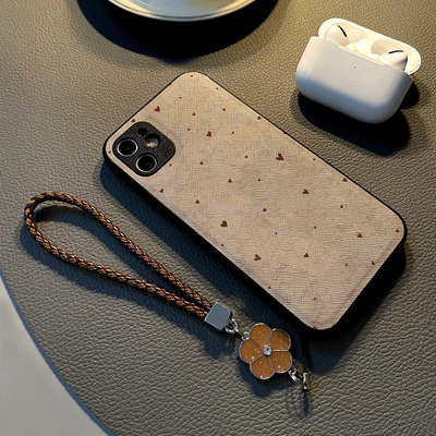 适用opporeno10pro 12/7se/6pro/reno9 5/4手机壳reno15硅胶8创意个性皮纹防摔保护套挂绳潮新款点缀红色爱心