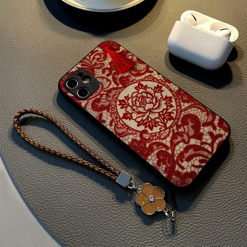 适用oppofind x9 Pro x8 x7 x6 x5 pro/Find X8Ultra手机壳硅胶创意皮纹全包防摔保护套挂绳新款新年富贵牡丹