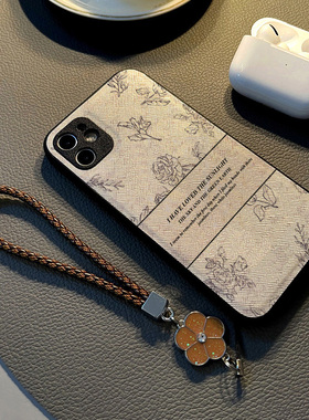 适用opporeno10pro+/7se/6pro/reno9 5/4手机壳reno15硅胶8创意个性皮纹防摔保护套女挂绳潮新款英文黑线玫瑰