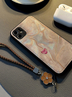 适用小米红米note13 12pro 11t/11/10手机壳硅胶创意note14 pro皮纹全包防摔软保护套女挂绳新款鎏金粉色爱心