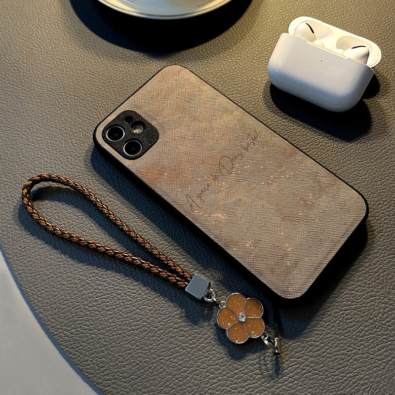 适用opporeno15/10pro/7/6pro/reno8/4se/5手机壳reno9硅胶2z创意个性皮纹防摔保护套女挂绳简约卡其英文云层