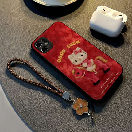 适用opporeno15 13 12 pro 10/7/6pro/9/14手机壳reno11硅胶8创意个性皮纹防摔保护套挂绳潮新款红色小马猫咪