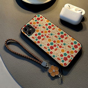 a93s 皮纹全包防摔保护套挂绳潮新款 a92s a56手机壳A5少女A6硅胶a55s创意个性 红蓝花朵猫咪 a94 适用oppoa96