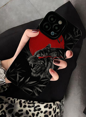 适用华为mate50 Pro手机壳40 80 pro mate60pro新款5G版 P40 P50 P30 PRO个性创意保护套硅胶软水墨黑色老虎