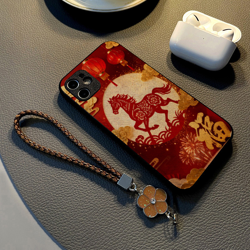 适用oppofind x9 Pro x8 x7 x6 x5 pro/Find X8Ultra手机壳硅胶创意皮纹全包防摔保护套挂绳新款马年红色剪纸
