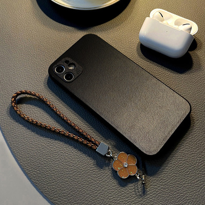 适用苹果iPhone14手机壳13/12Pro/Max/17/16/15少女17硅胶创意皮纹全包防摔保护套挂绳潮牌简约纯色黑灰渐变