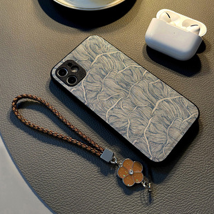 适用华为荣耀90pro 60se30s女20青春50手机壳20s畅玩20硅胶80创意70皮纹全包防摔保护套挂绳线条蓝色波浪叶子