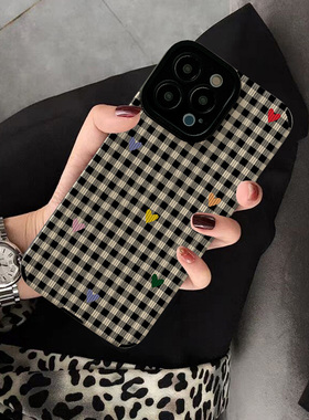 适用vivo x90手机壳x60pro x70 x50pro新款x27 100 x23幻彩版x80proplus创意个性保护套硅胶软壳黑白格子爱心
