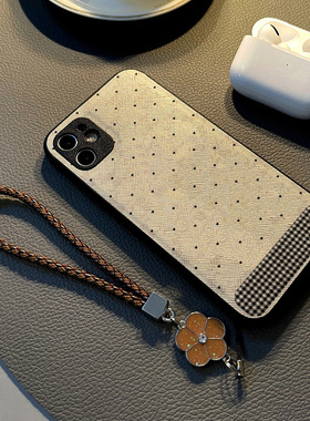 适用opporeno12pro 10/7se/6pro/reno9 5/4手机壳reno15硅胶8创意个性皮纹防摔保护套挂绳潮新款黑色爱心格子