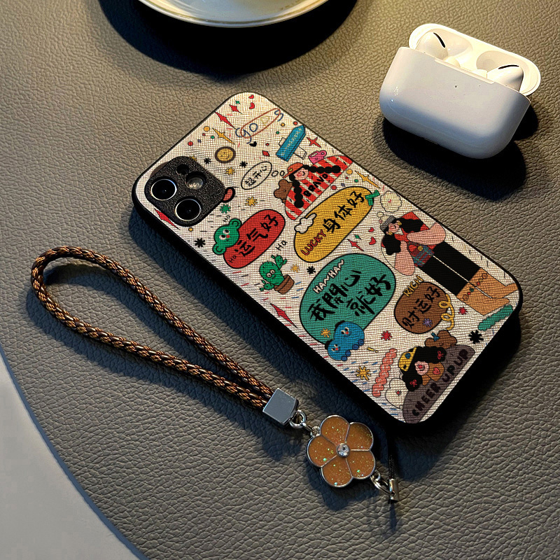 适用vivos20 s30 s18pro/s17e/s12/s10/s19/手机壳s15硅胶s16创意个性皮革纹防摔保护套挂绳新款女孩开心就好