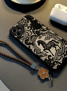 适用opporeno15 13 12 pro 10/7/6pro/9/14手机壳reno11硅胶8创意个性皮纹防摔保护套挂绳潮新款马年蕾丝剪纸