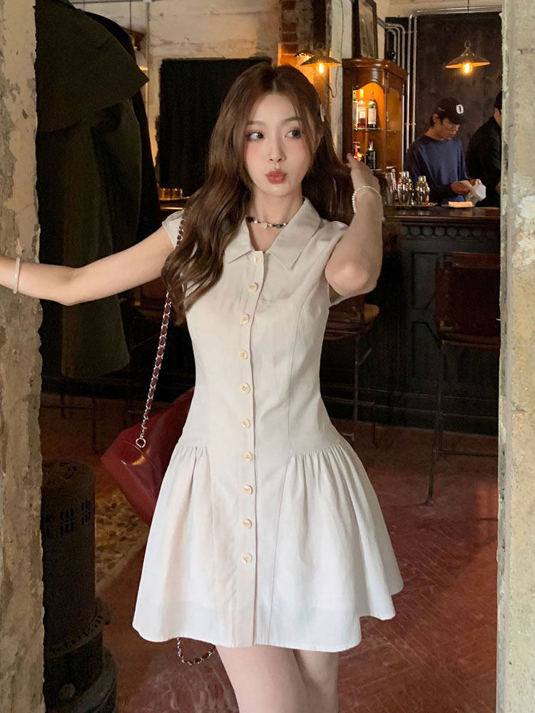 CINCHED WAIST SLIM SLIM TEMPERAMENT SLEEVELESS HOT GIRL PLEATED SKIRT WOMENS SUMMER NICHE DESIGN LUXURY DRESS