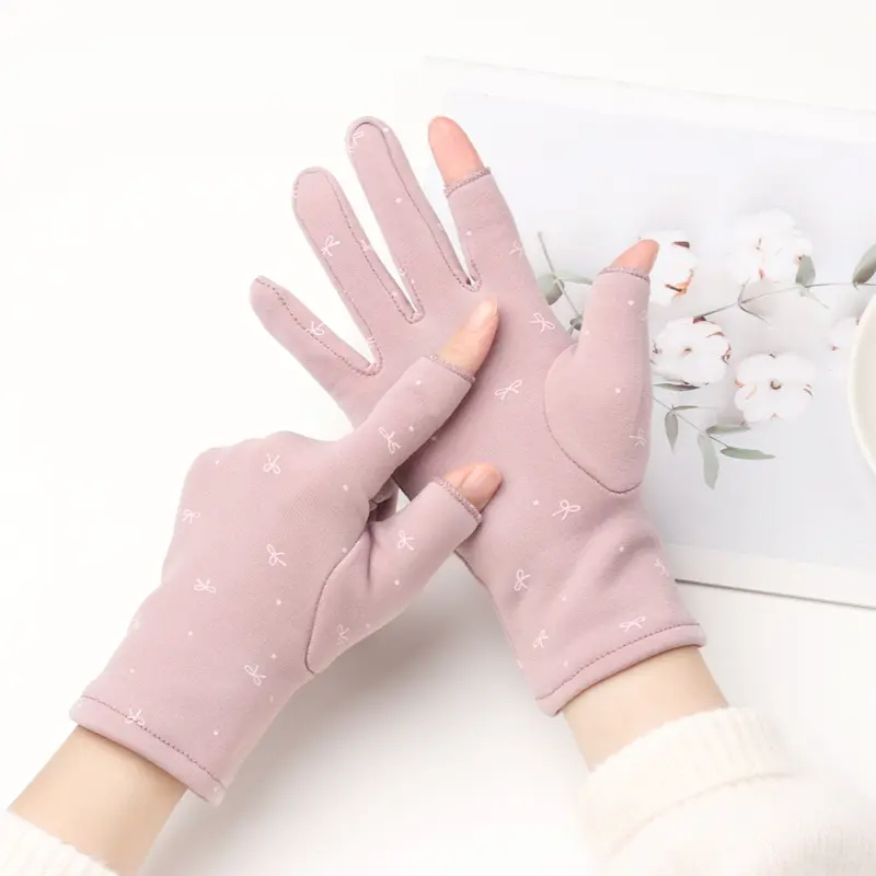 保暖手套女秋冬季露二指加绒防寒骑车跳舞开车韩版弹力工作实用