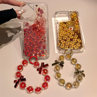 适用vivoy300 v29本命年红色满屏发s20 x100 x90耐脏y36套 v30 s18透明流沙x200 v40 y100手机壳新款 y200 s19