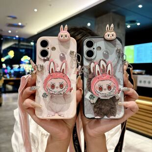 适用于oppoa32手机壳女新款a36发财拉布布a52背带式a53s全包防摔a54s高级a55流沙镜a57立体趴趴a58/a58x软套