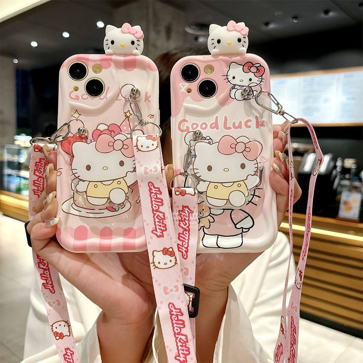 【ins粉色挂绳】苹果13奶油壳少女13promax【Hello Kitty立体趴趴】13mini新款kt猫镜头全包防摔12凯蒂猫支架