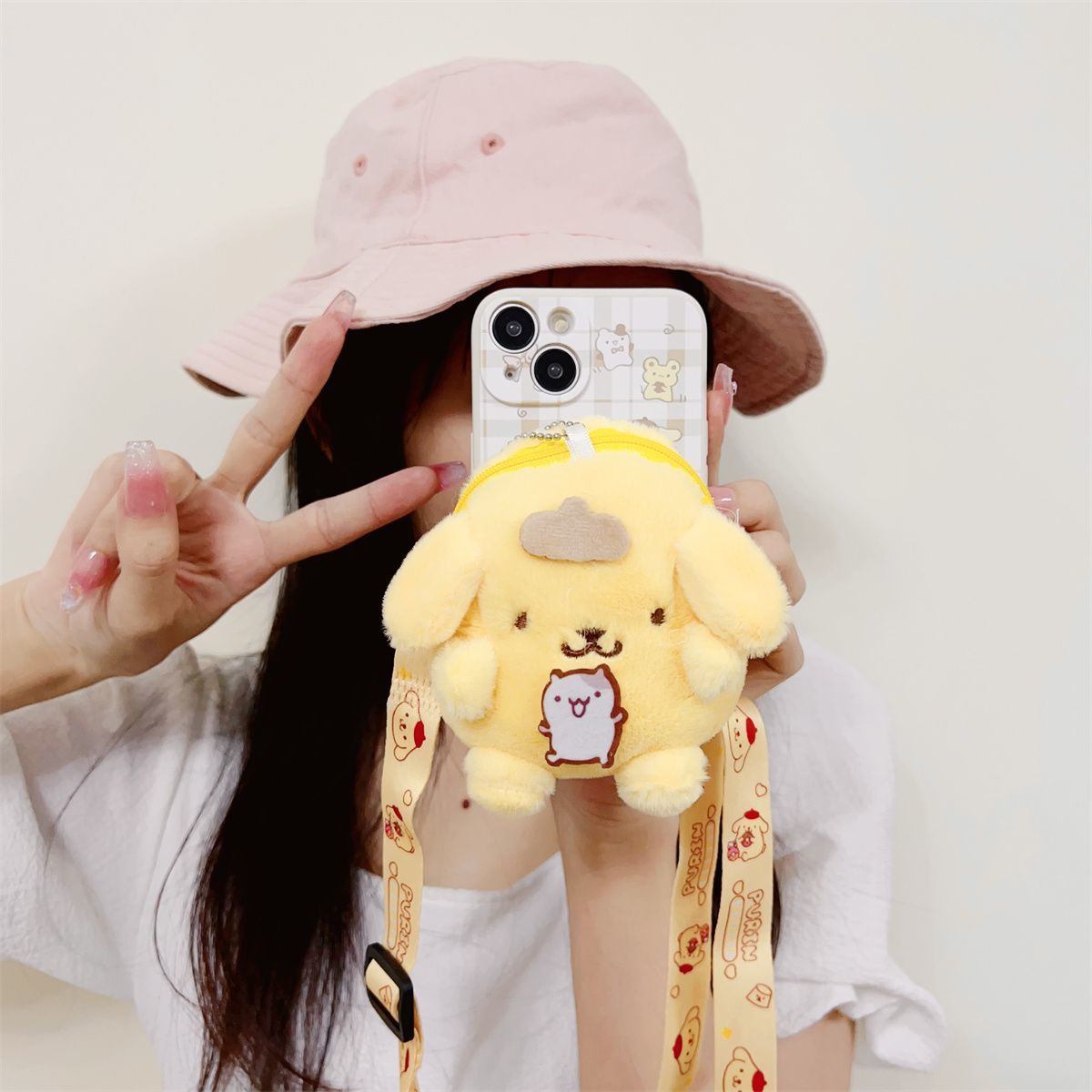 适用于魅族20手机壳新款毛绒冬天少女卡通三丽鸥库洛米MEIZU20pro可爱布丁狗潮斜挎背带全包防摔软硅胶保护套