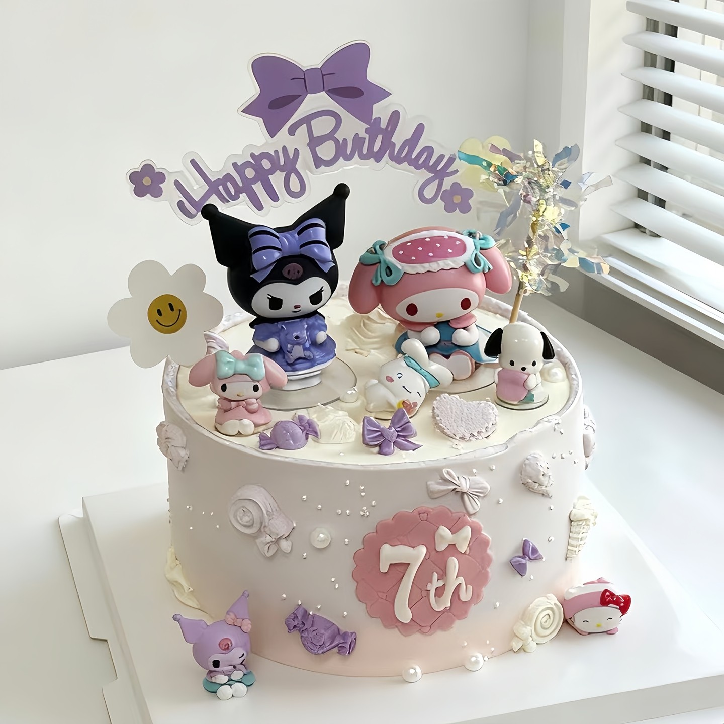 网红黑粉库洛米美乐蒂蛋糕装饰套装儿童生日派对甜品装扮插牌插件