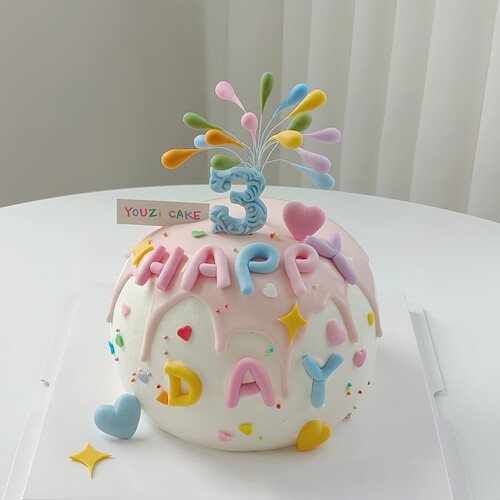 软胶彩色礼花蛋糕装饰插牌花边数字星星爱心模具DIY火花生日插件