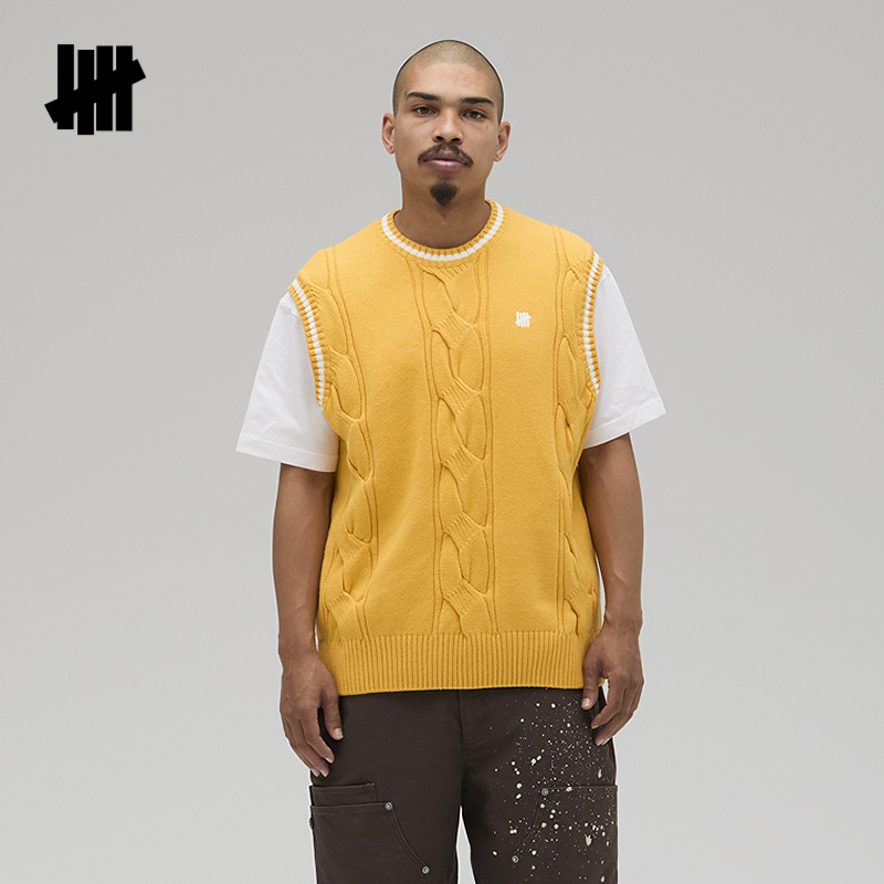 UNDEFEATED五条杠官方春季新品撞色设计运动风角花毛衣背心马甲