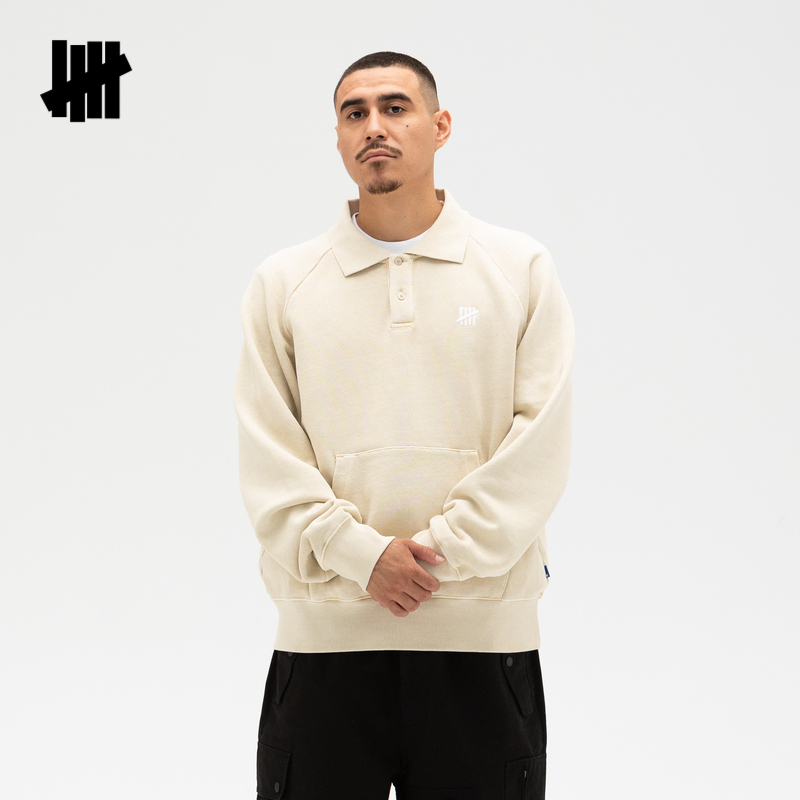 UNDEFEATED五条杠官方秋季新品潮牌字母印花POLO领套头卫衣