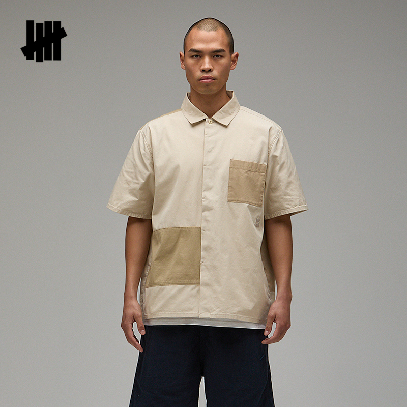 五条杠夏季新品潮流拼接短袖衬衫