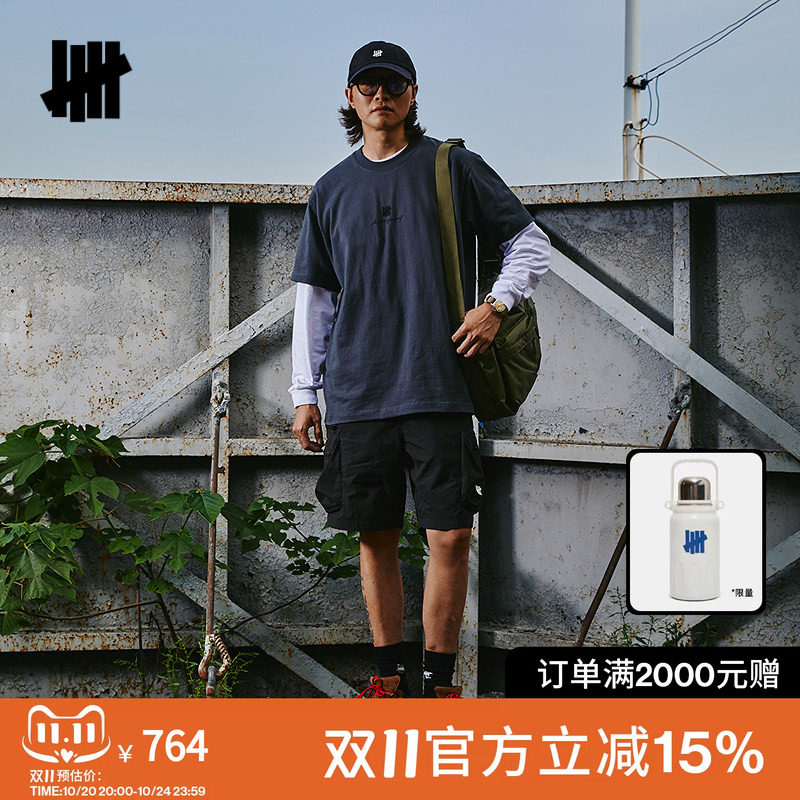UNDEFEATED五条杠官方春季新品防泼水绣花logo梭织短裤