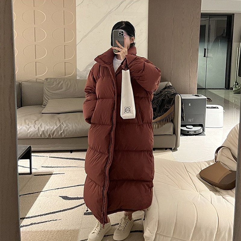 2023年新款韩版长款立领羽绒棉服女超长过膝情侣加厚韩版学生外套