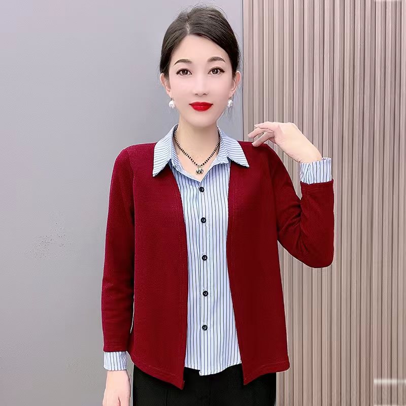 拼接假两件针织开衫女洋气上衣