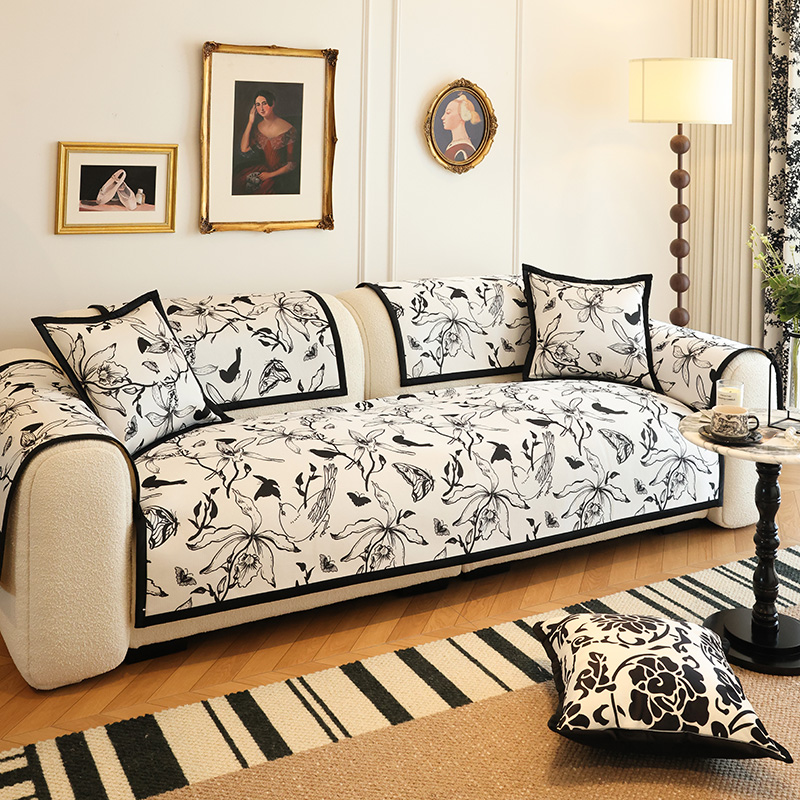 枕西湖法式简约冰丝沙发垫夏季防滑凉感皮沙发巾套轻奢高级坐垫罩