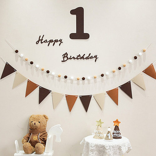 ins风生日布置毛毡拉旗数字毛球