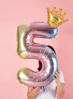 生日数字气球装饰皇冠男孩女孩儿童宝宝周岁拍照道具派对场景布置
