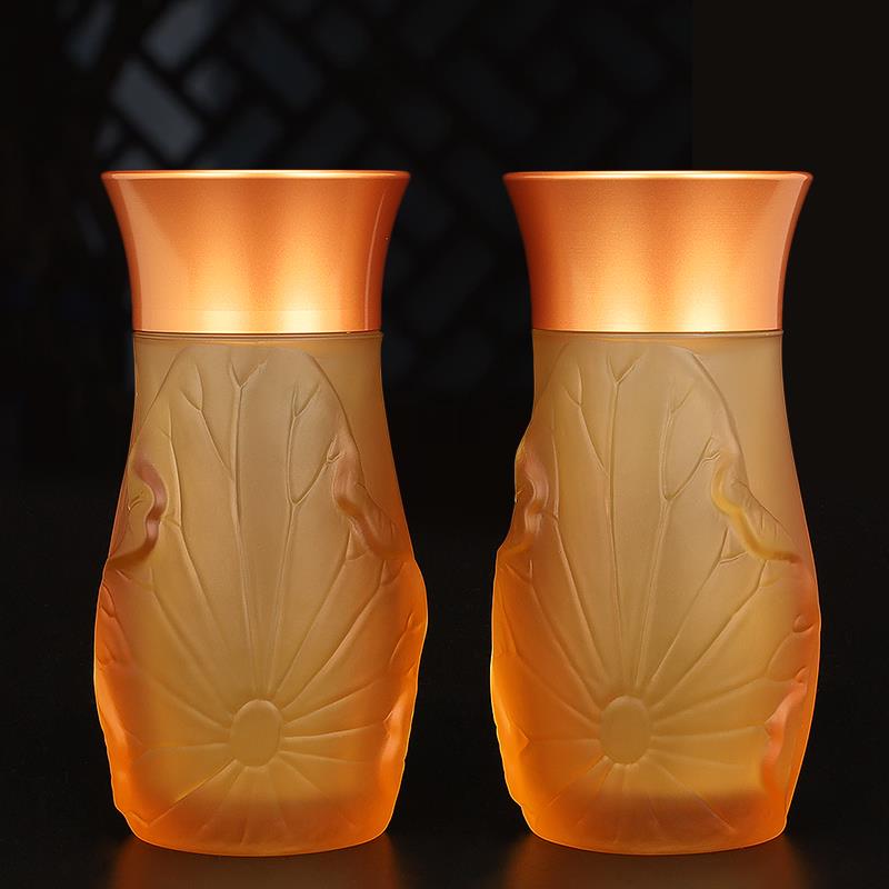 台湾古法纯铜琉璃花瓶净瓶浮雕莲花供瓶供佛插花瓶佛堂客厅摆件