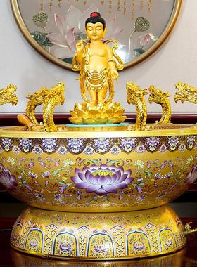 九龙吐水浴佛盆太子佛浴佛寺庙佛诞浴佛节用品台湾纯铜景泰蓝铜盆