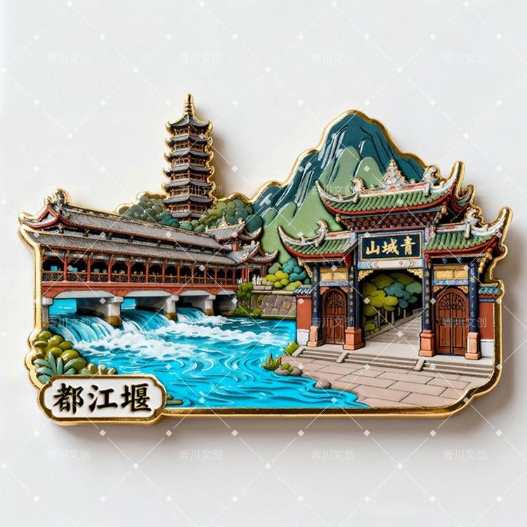 都江堰金属浮雕立体创意磁吸冰箱贴文创国潮城市景区旅游纪念品