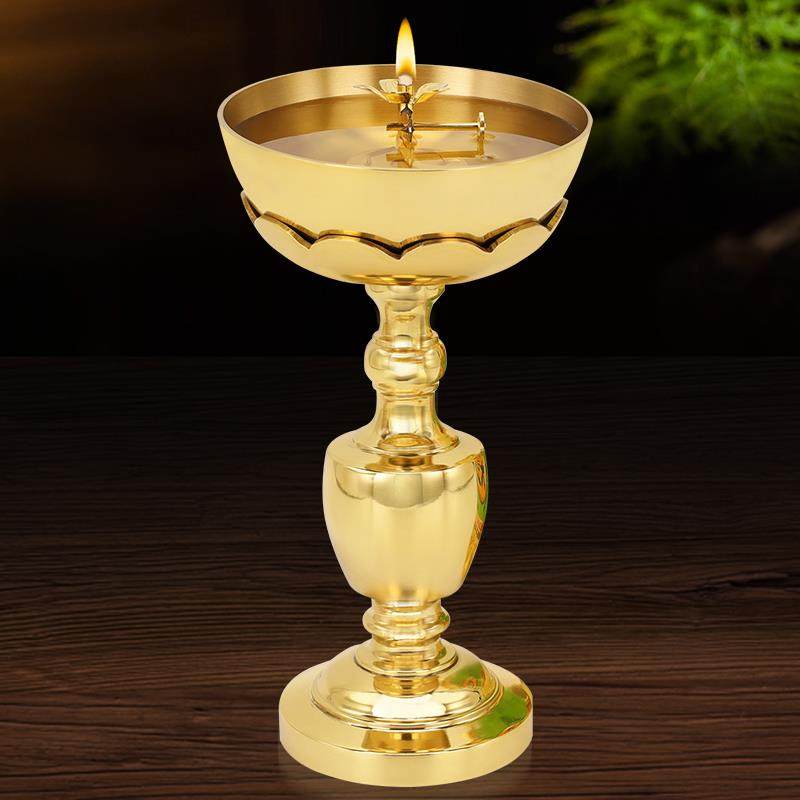 铜碗食用油灯灯盏寺庙纯铜大号酥油灯底座家用供佛敬神礼佛长明灯