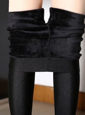 薄绒光面秋裤女冰丝光泽裤外穿打底裤保暖棉裤弹力加绒裤大码女裤