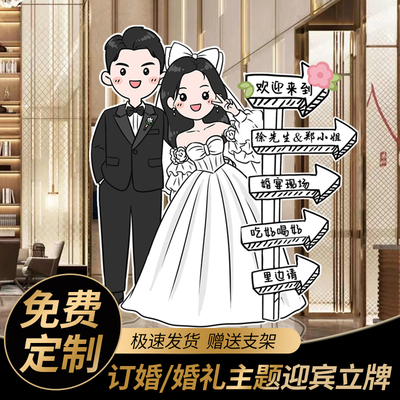 結婚人形立牌訂婚禮門口指引路牌卡通迎賓牌海報kt闆列印定制手繪