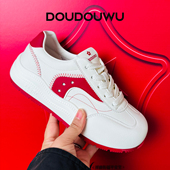 女单鞋 豆豆屋厚底小白鞋 韩版 休闲系带百搭平底板鞋 女2026春季 新款