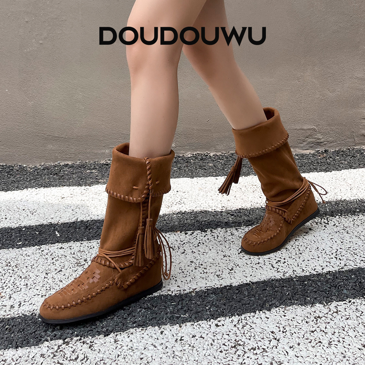 豆豆屋厚底马丁靴女鞋2025秋季新款韩版潮休闲平底中跟百搭中筒靴,女鞋,时装靴,淘宝优惠券,粉丝福利购,淘宝优惠卷