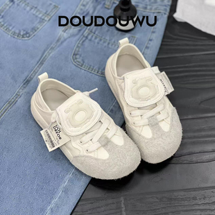 豆豆屋轻便松糕底丑萌德训鞋2025秋季新款小众翻盖时尚百搭泡芙鞋