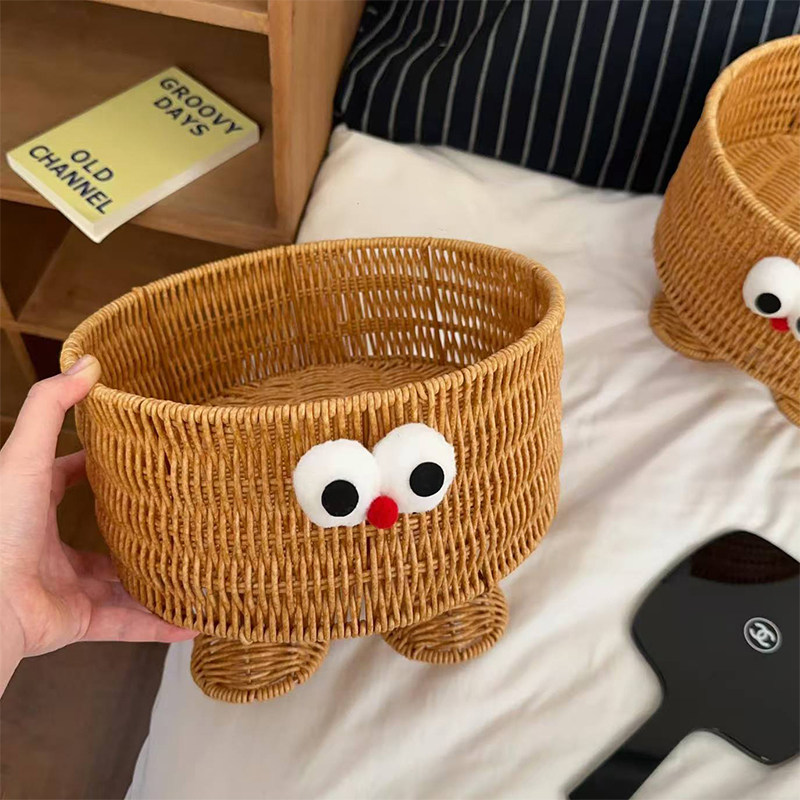 可爱藤编桌面收纳筐家用零食收纳盒杂物整理盒置物架客厅编织篮子图片