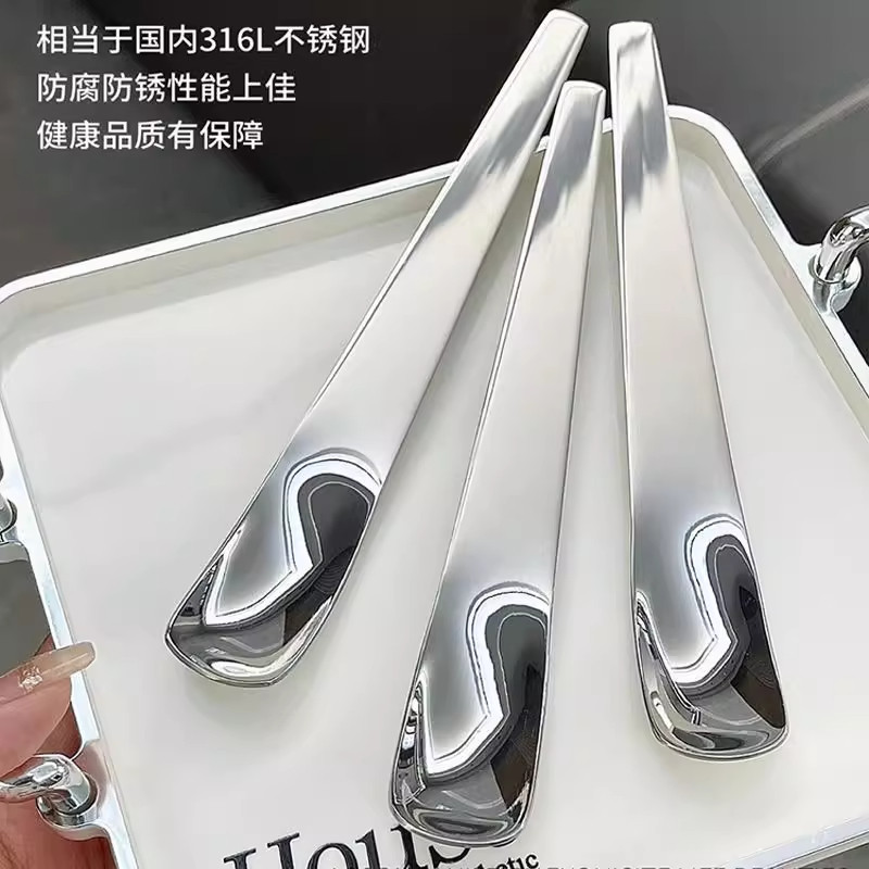 不锈钢平头勺子家用甜品勺饺子勺挑馅勺长柄挖勺雪糕蛋糕勺