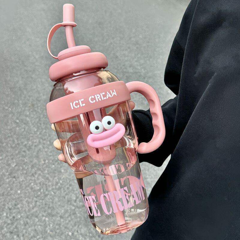 大容量吸管水杯女2026新款便携高颜值带把冰霸杯塑料搅拌杯子夏天