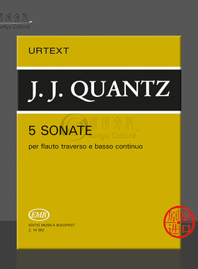 匡茨 五首奏鸣曲 长笛和低音通奏 布达佩斯原版乐谱书 Quantz 5 Sonatas for Flute and Basso Continuo score and parts Z 14362
