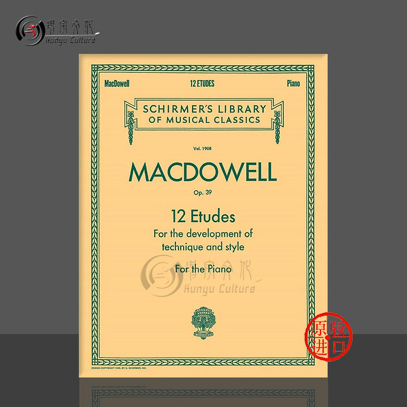 麦克道威尔 12首技巧和风格练习曲 op39 钢琴独奏 希尔默原版乐谱书