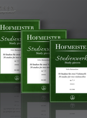 练习曲50首Op7 巴唐雄 两支大提琴 全套共一至三卷 霍夫曼斯特乐谱书Felix Battanchon 50 Studies for 2 Cellos FH3090/3091/3092